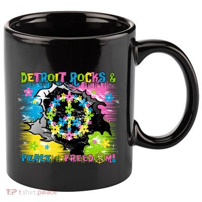 Detroit Rocks Peace Freedom 11oz C Handle Ceramic Mug
