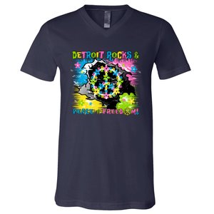 Detroit Rocks Peace Freedom V-Neck T-Shirt