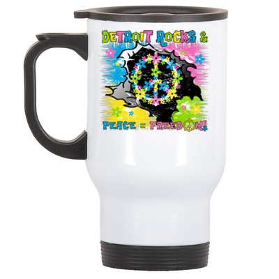 Detroit Rocks Peace Freedom Stainless Steel Travel Mug