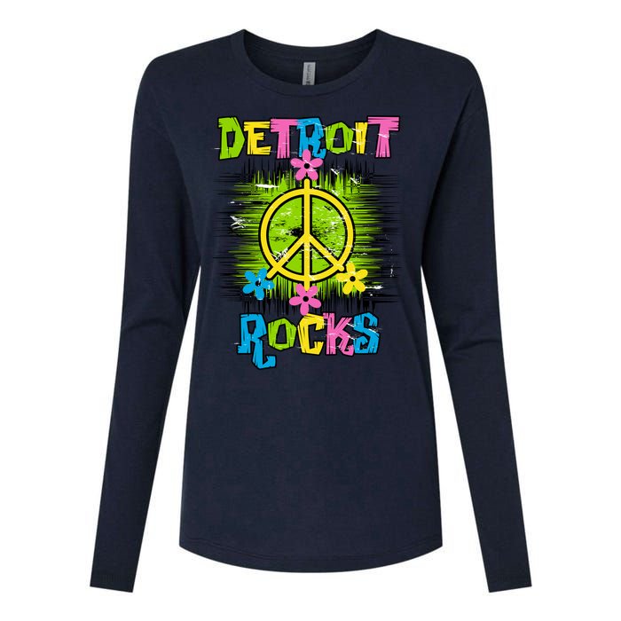 Detroit Rocks Peace Womens Cotton Relaxed Long Sleeve T-Shirt