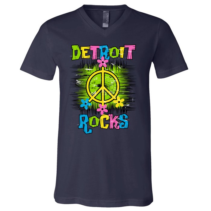 Detroit Rocks Peace V-Neck T-Shirt