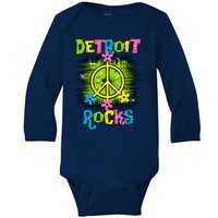 Detroit Rocks Peace Baby Long Sleeve Bodysuit