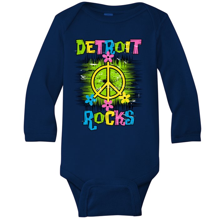 Detroit Rocks Peace Baby Long Sleeve Bodysuit