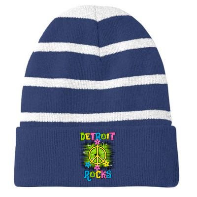 Detroit Rocks Peace Striped Beanie with Solid Band