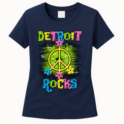 Detroit Rocks Peace Womens T-Shirt