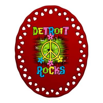 Detroit Rocks Peace Ceramic Oval Ornament