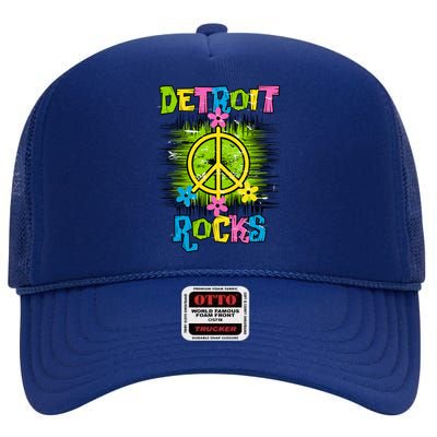 Detroit Rocks Peace High Crown Mesh Back Trucker Hat