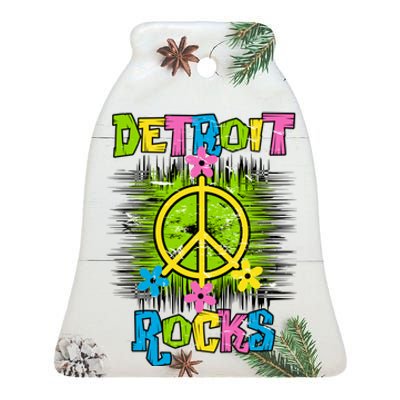 Detroit Rocks Peace Ceramic Bell Ornament