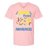 Down Right Perfect Down Syndrome Awareness V-Neck T-Shirt