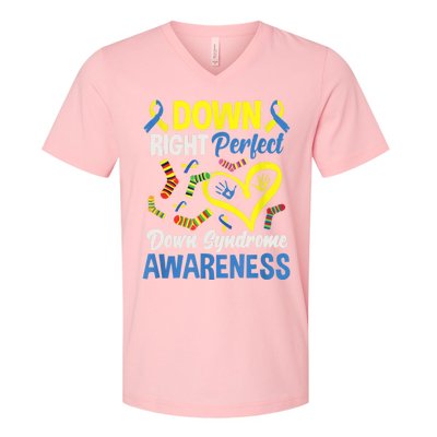 Down Right Perfect Down Syndrome Awareness V-Neck T-Shirt