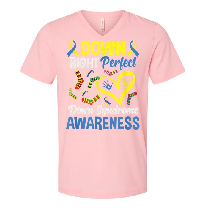 Down Right Perfect Down Syndrome Awareness V-Neck T-Shirt