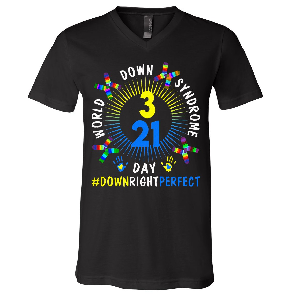 Down Right Perfect World Down Syndrome Awareness Day Socks V-Neck T-Shirt