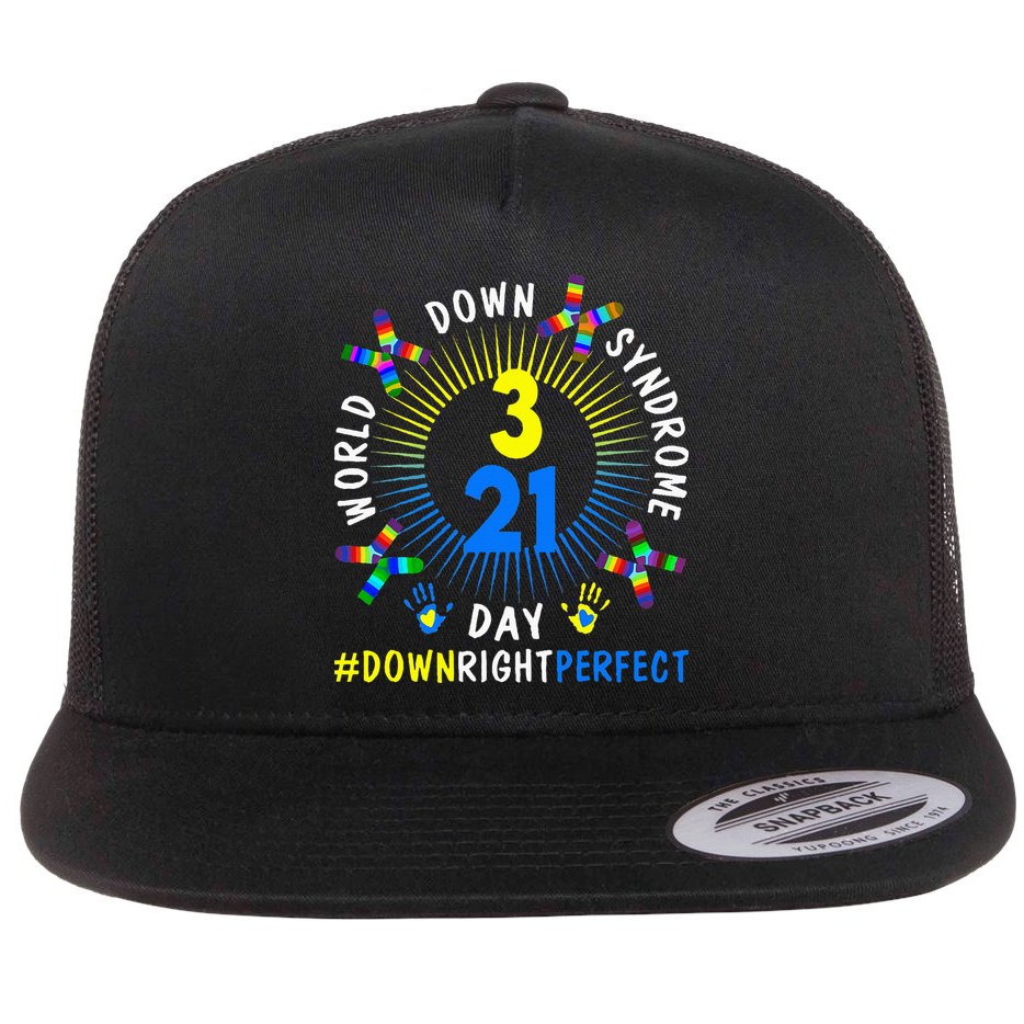 Down Right Perfect World Down Syndrome Awareness Day Socks Flat Bill Trucker Hat