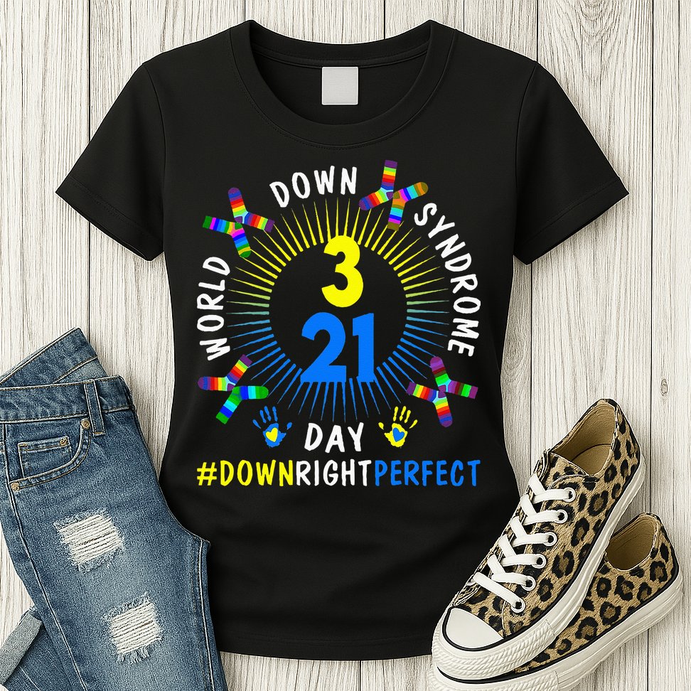 Down Right Perfect World Down Syndrome Awareness Day Socks Womens T-Shirt