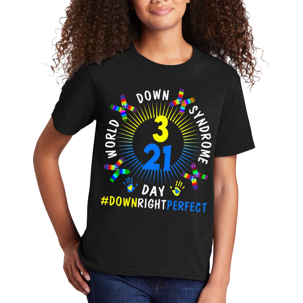 Down Right Perfect World Down Syndrome Awareness Day Socks Kids T-Shirt
