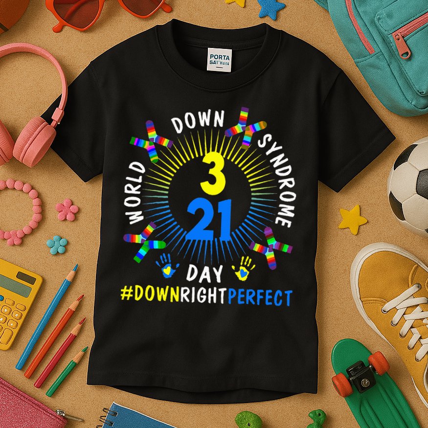 Down Right Perfect World Down Syndrome Awareness Day Socks Kids T-Shirt