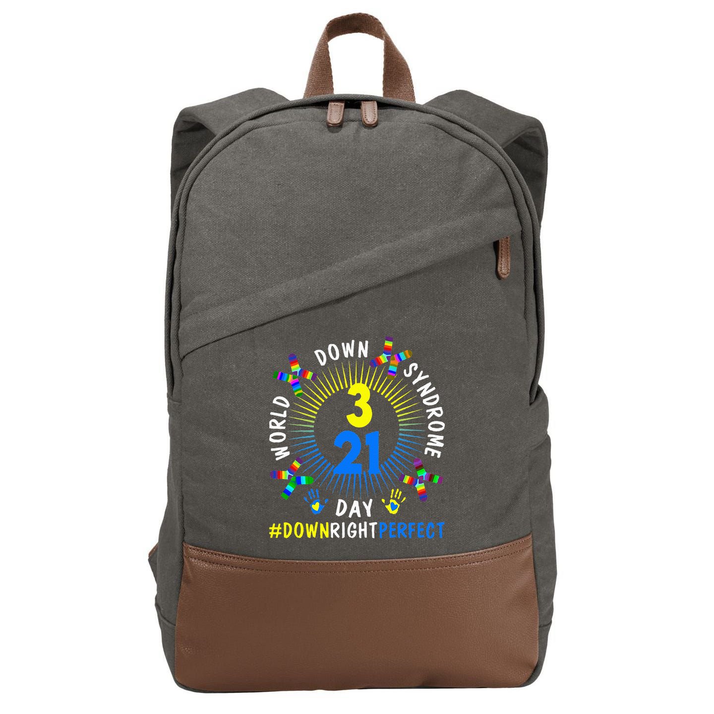 Down Right Perfect World Down Syndrome Awareness Day Socks Cotton Canvas Backpack