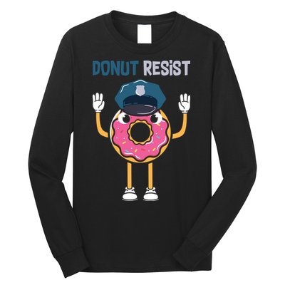 Donut Resist Police Officer Blue Line Donut Graphic Plus Size Shirt For Girl Boy Long Sleeve Shirt