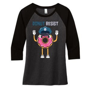 Donut Resist Police Officer Blue Line Donut Graphic Plus Size Shirt For Girl Boy Women's Tri-Blend 3/4-Sleeve Raglan Shirt