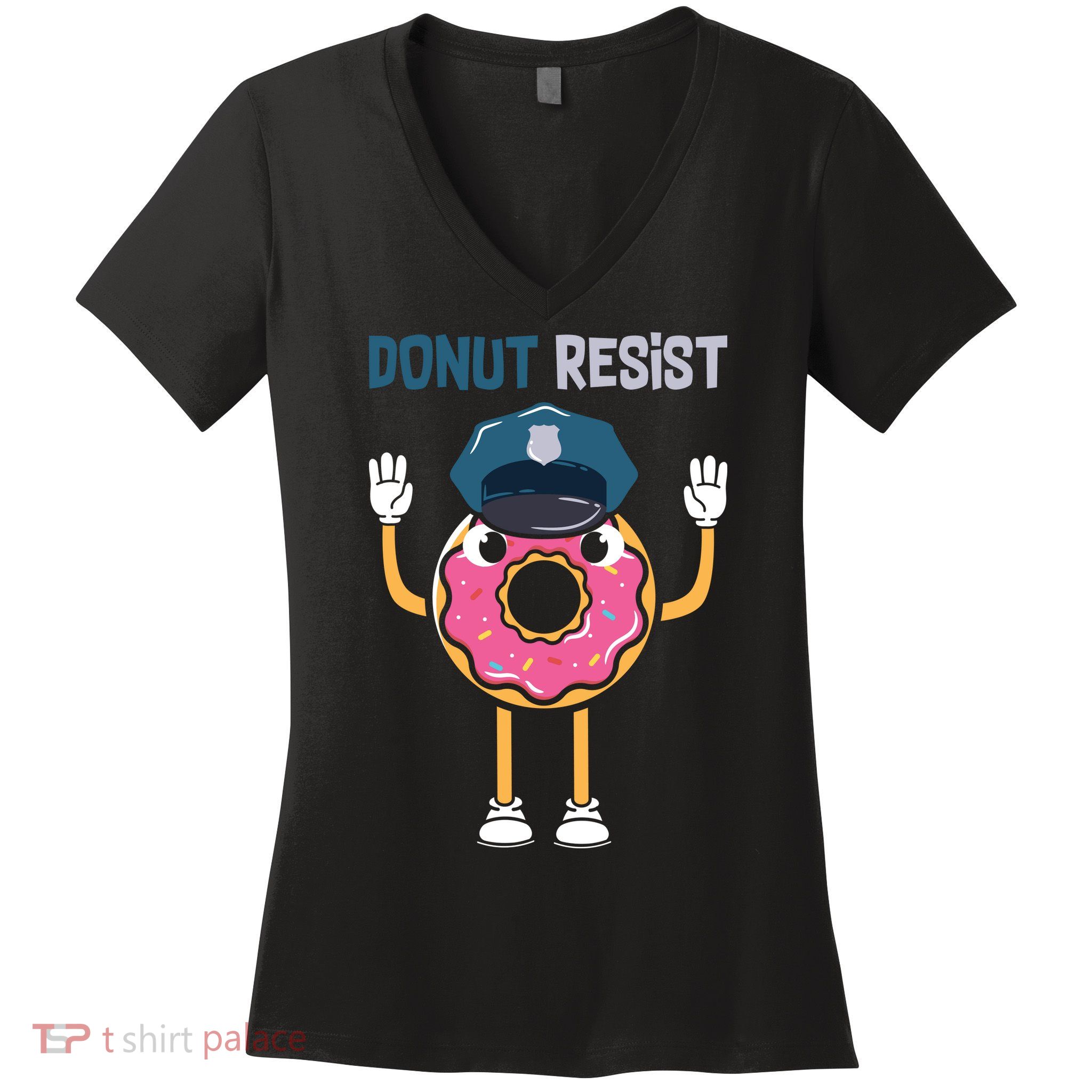 Donut Resist Police Officer Blue Line Donut Graphic Plus Size Shirt For Girl Boy Women's V-Neck T-Shirt
