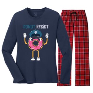 Donut Resist Police Officer Blue Line Donut Graphic Plus Size Shirt For Girl Boy Women's Long Sleeve Flannel Pajama Set 