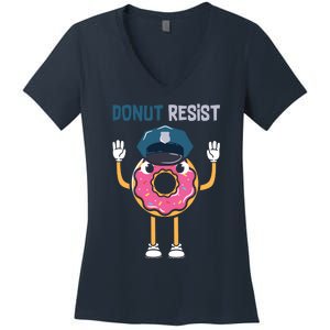 Donut Resist Police Officer Blue Line Donut Graphic Plus Size Shirt For Girl Boy Women's V-Neck T-Shirt