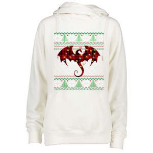 Dragon Red Plaid Ugly Christmas Lights Dragon Lover Gift Womens Funnel Neck Pullover Hood