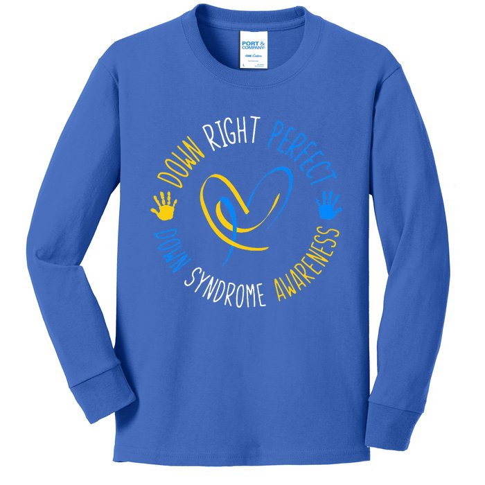 down right perfect down syndrome awareness Kids Long Sleeve Shirt