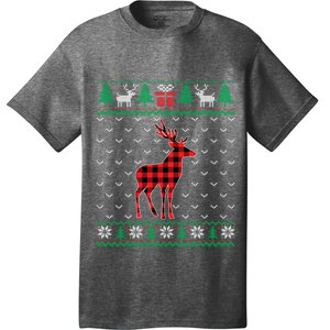 Deer Red Plaid Ugly Christmas Matching Pajamas T-Shirt