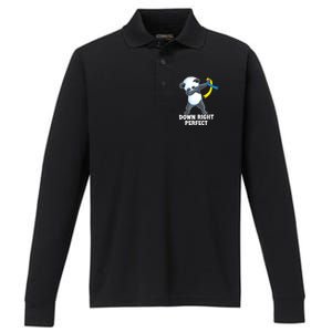 Down Right Perfect Dabbing Panda Down Syndrome Awareness Gift Performance Long Sleeve Polo