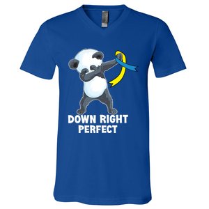 Down Right Perfect Dabbing Panda Down Syndrome Awareness Gift V-Neck T-Shirt