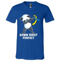 Down Right Perfect Dabbing Panda Down Syndrome Awareness Gift V-Neck T-Shirt