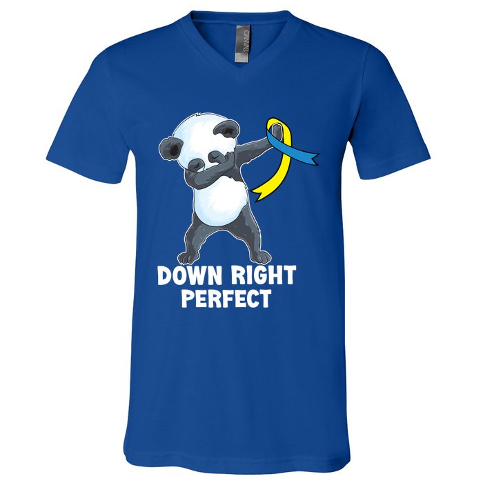 Down Right Perfect Dabbing Panda Down Syndrome Awareness Gift V-Neck T-Shirt