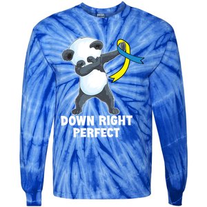 Down Right Perfect Dabbing Panda Down Syndrome Awareness Gift Tie-Dye Long Sleeve Shirt