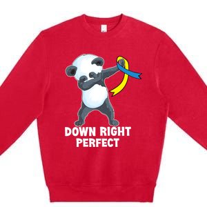 Down Right Perfect Dabbing Panda Down Syndrome Awareness Gift Premium Crewneck Sweatshirt