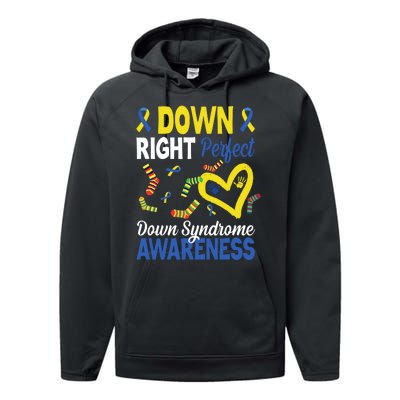 Down Right Perfect Down Syndrome Awareness Heart Sock Performance Fleece Hoodie