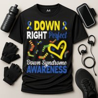 Down Right Perfect Down Syndrome Awareness Heart Sock Cooling Performance Crew T-Shirt