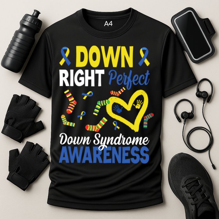 Down Right Perfect Down Syndrome Awareness Heart Sock Cooling Performance Crew T-Shirt