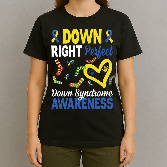 Down Right Perfect Down Syndrome Awareness Heart Sock T-Shirt