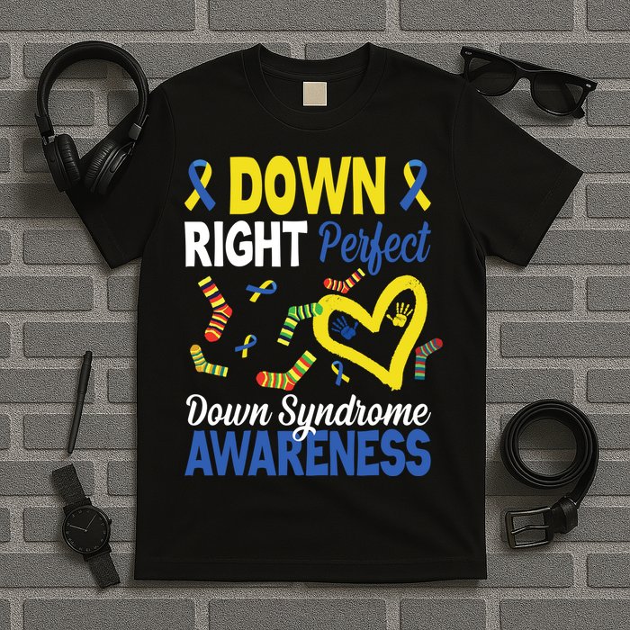 Down Right Perfect Down Syndrome Awareness Heart Sock T-Shirt