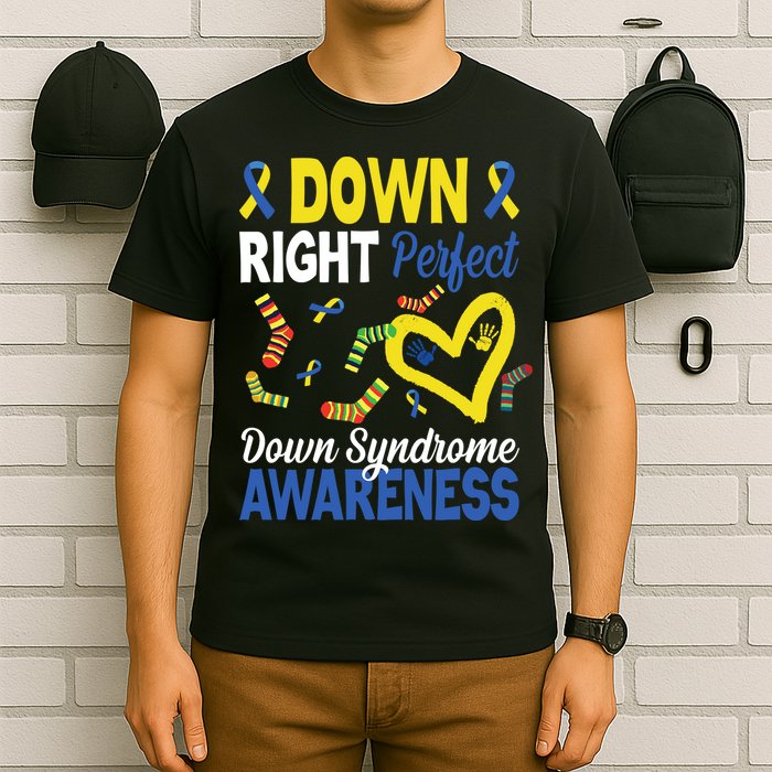Down Right Perfect Down Syndrome Awareness Heart Sock T-Shirt