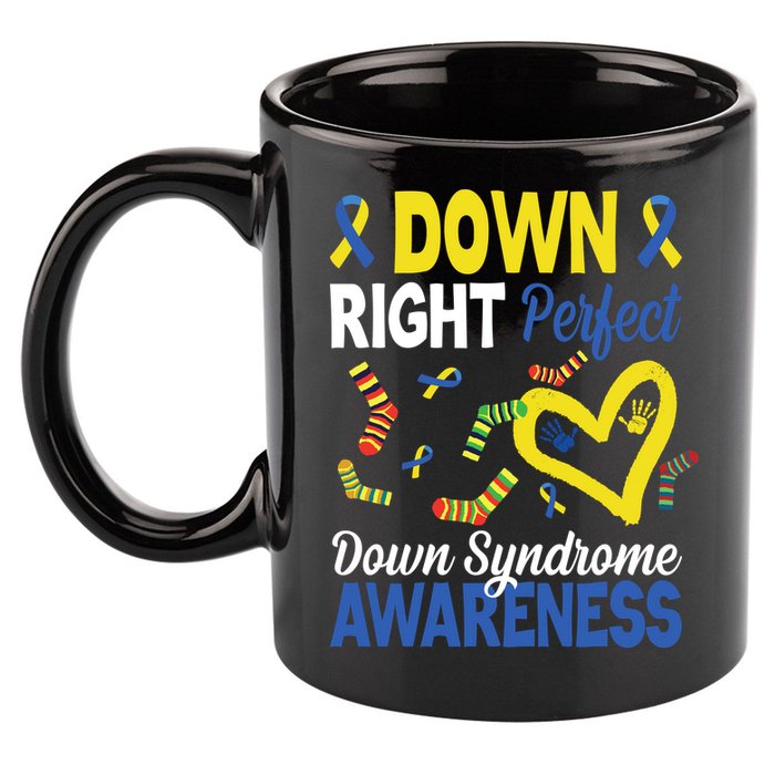 Down Right Perfect Down Syndrome Awareness Heart Sock 11oz C Handle Ceramic Mug