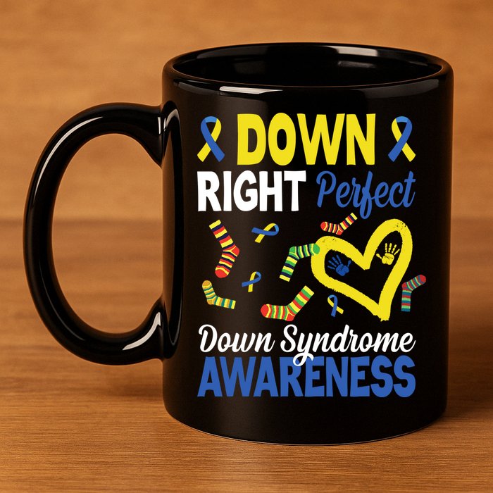 Down Right Perfect Down Syndrome Awareness Heart Sock 11oz C Handle Ceramic Mug