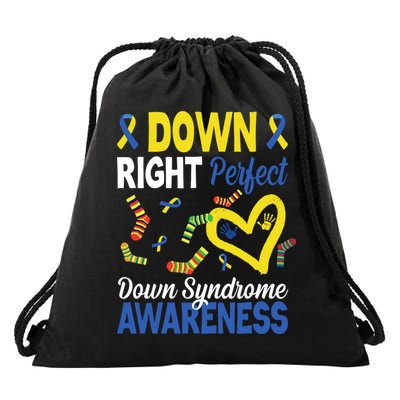 Down Right Perfect Down Syndrome Awareness Heart Sock Drawstring Bag