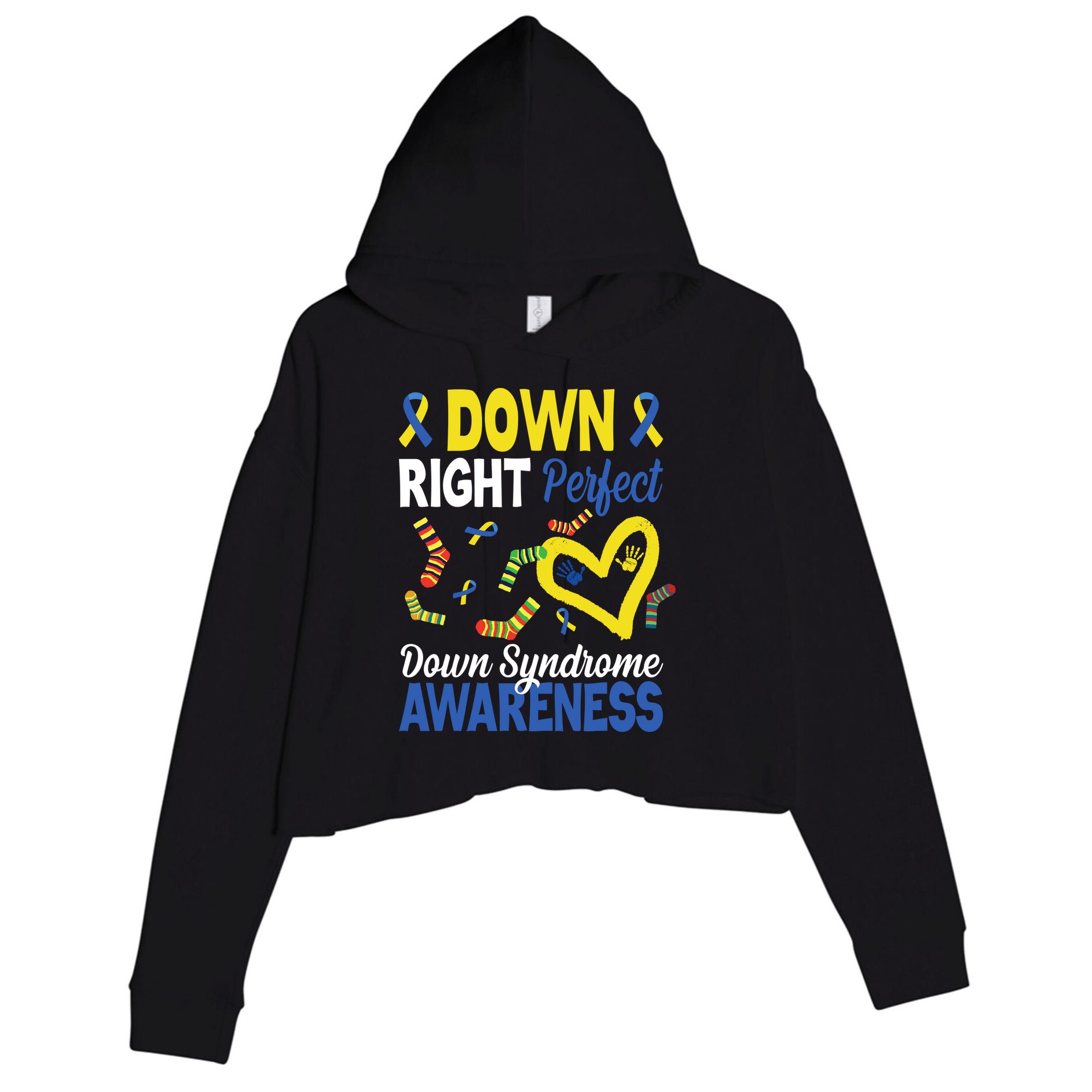 Down Right Perfect Down Syndrome Awareness Heart Sock Crop Fleece Hoodie