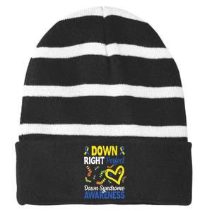 Down Right Perfect Down Syndrome Awareness Heart Sock Striped Beanie with Solid Band