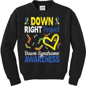 Down Right Perfect Down Syndrome Awareness Heart Sock Kids Sweatshirt