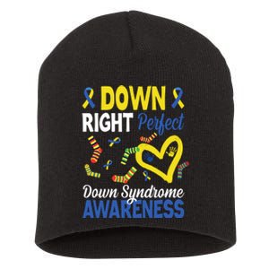 Down Right Perfect Down Syndrome Awareness Heart Sock Short Acrylic Beanie