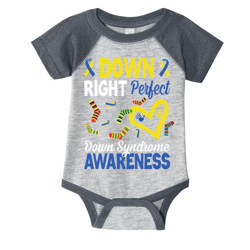 Down Right Perfect Down Syndrome Awareness Heart Sock Infant Baby Jersey Bodysuit