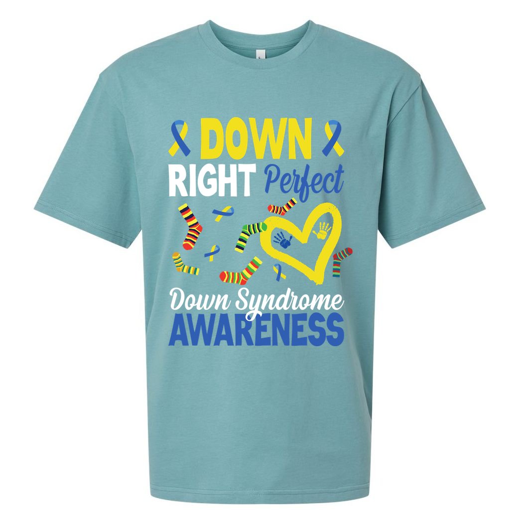 Down Right Perfect Down Syndrome Awareness Heart Sock Sueded Cloud Jersey T-Shirt
